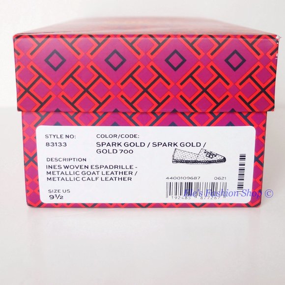 NIB Tory Burch Ines Woven Leather Espadrille Flat Spark Gold US 7 9 9.5 AUTHENTC - Picture 3 of 14